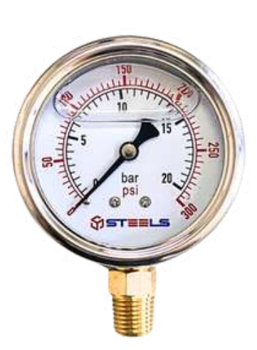 ST Manômetro Caixa Inox 63 mm Dn 1/4 0-20 Bar (300 PSI) Vertical com Glicerina